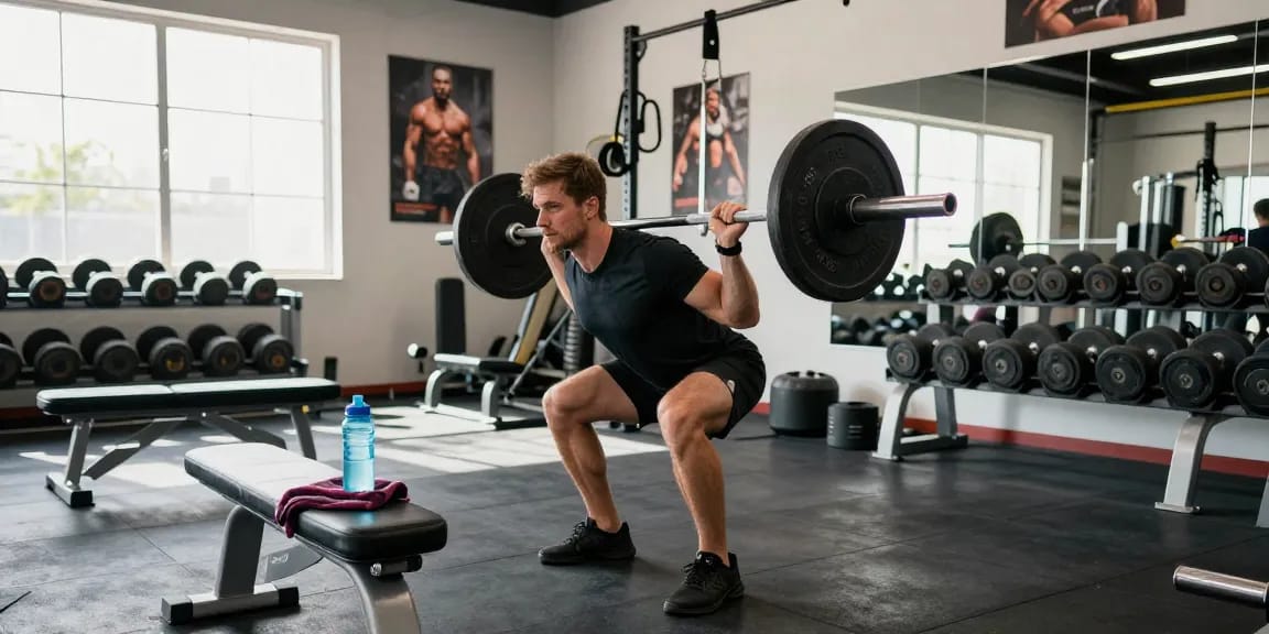 Bodybuilder lifting weights in a modern gym environment showcasing Steroide Boutique's focus on bodybuilding and fitness.