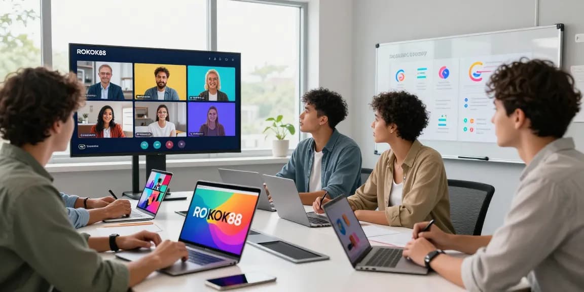 Engaged users exploring rokok88 episodes in a collaborative digital workspace, showcasing innovation and global trends.