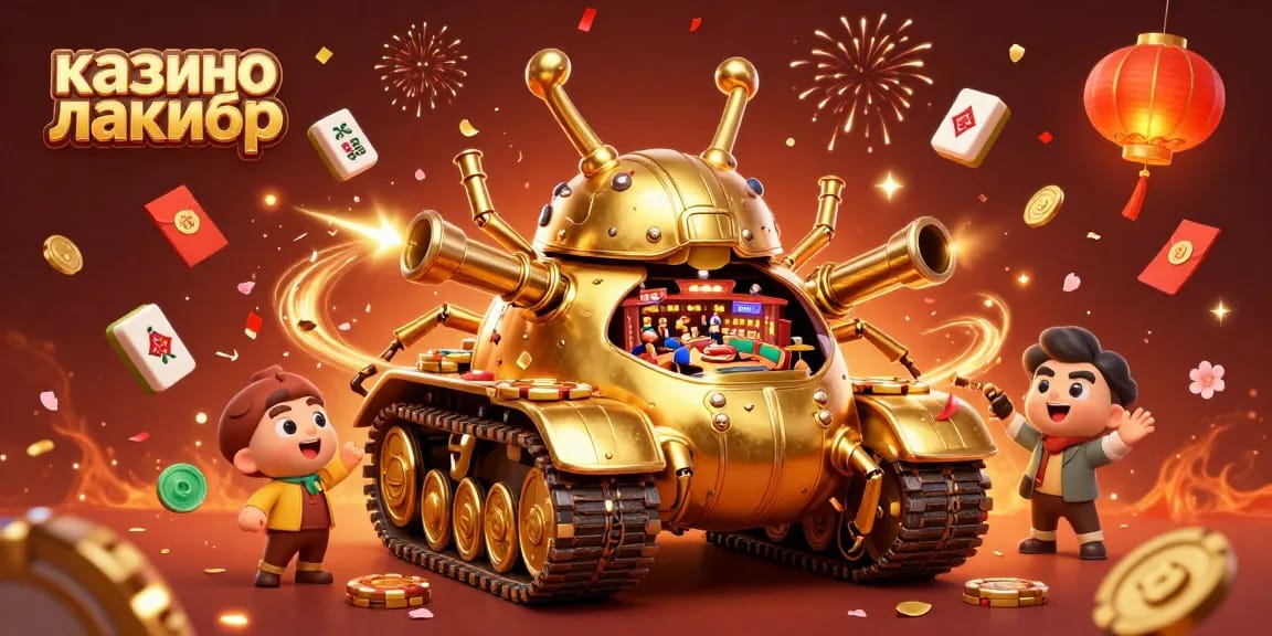Experience exciting gameplay at казино лакибир with a dynamic scene featuring a golden beetle tank and vibrant casino elements.