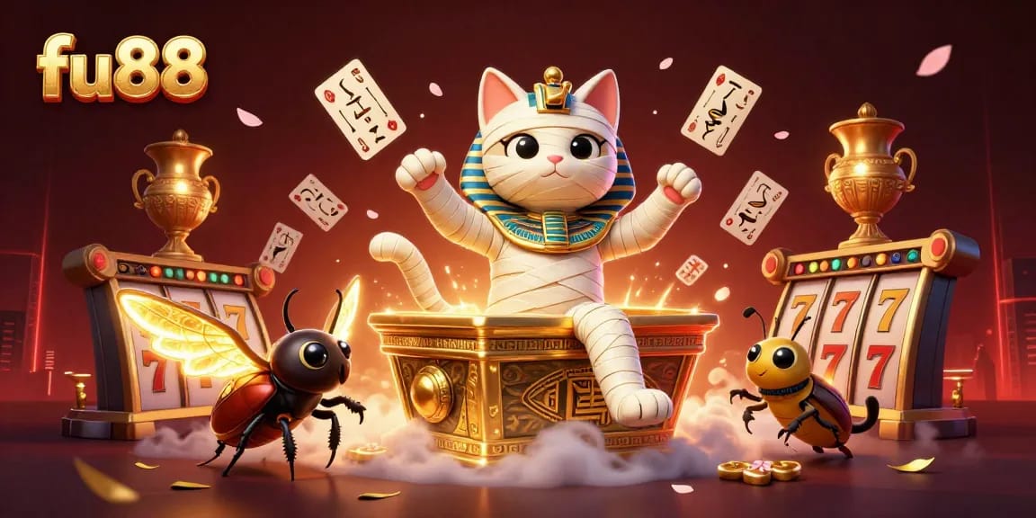 Experience thrilling gameplay at fu88 Casino featuring dynamic Egyptian-themed elements and captivating gold accents.
