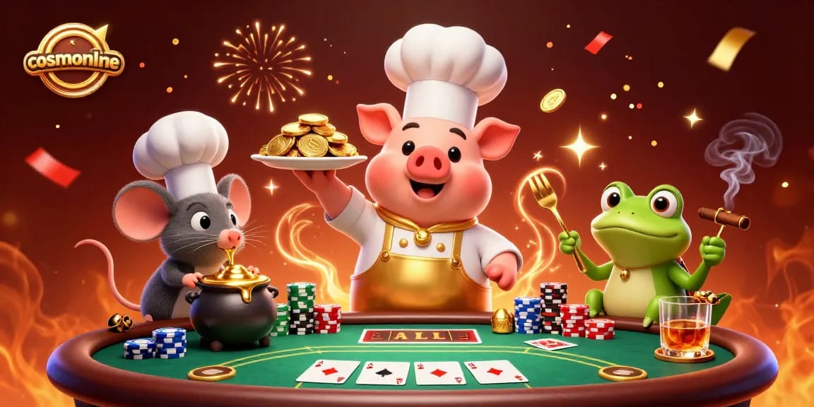 Cosmonline showcases a culinary spectacle of gold coins in an exciting casino setting.