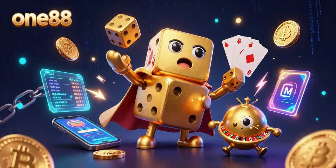 Experience thrilling gameplay at one88 with this vibrant 3D illustration showcasing exciting casino elements.