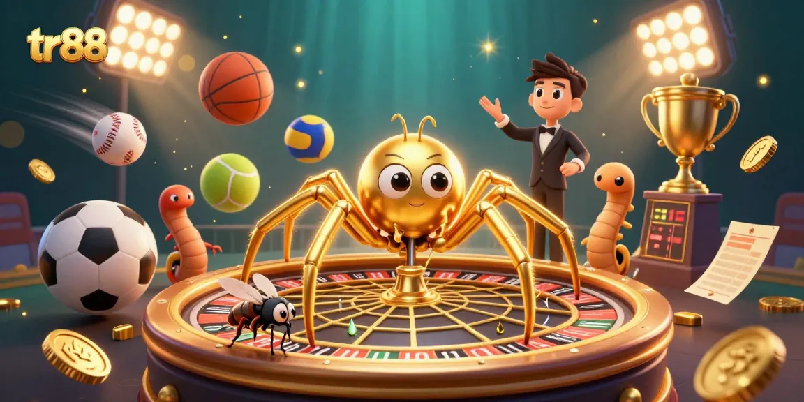 Spin and win with tr88 at this captivating 3D casino scene featuring a golden roulette web.