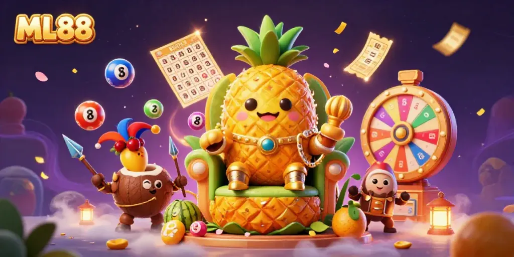 Experience the excitement of ML88 with a vibrant 3D casino scene featuring lively characters and dynamic gaming elements.