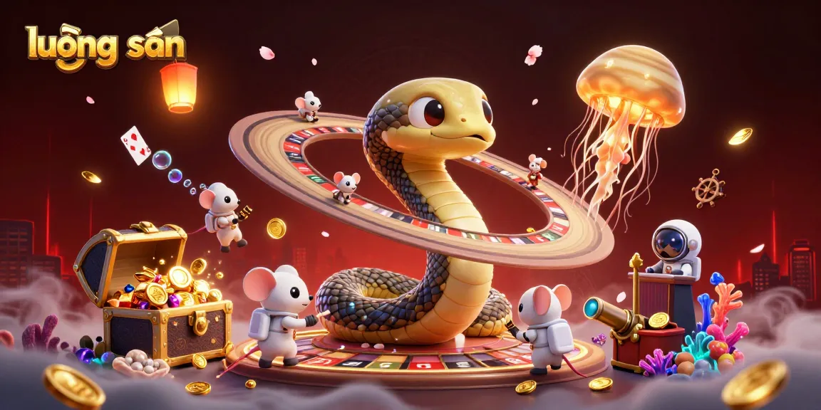 Engage with lương sơn through cosmic roulette games featuring a playful Saturn snake and astronaut mice gamblers.