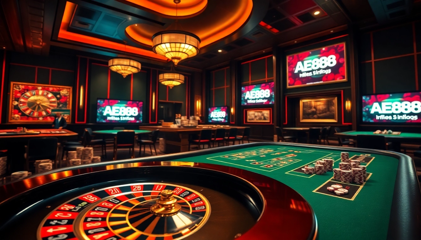 Experience the excitement of gambling at AE888 with vibrant casino elements and professional ambiance.