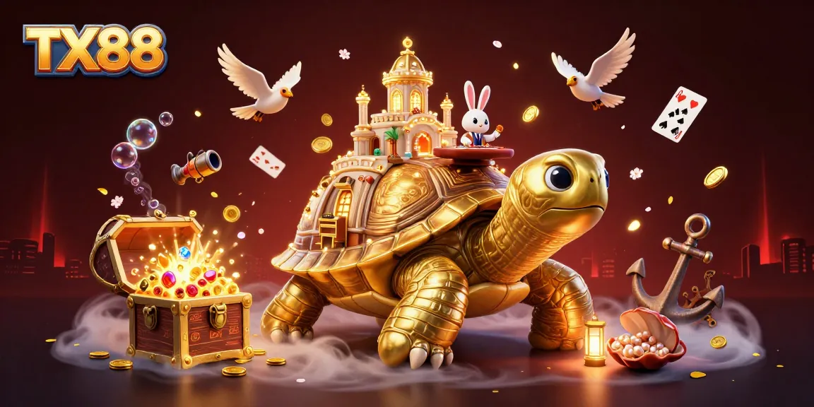 Experience dynamic gaming excitement with TX88 featuring vibrant characters and casino elements in a whimsical scene.