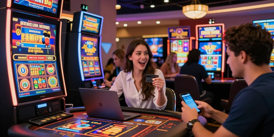 Exciting gameplay at online casinos that accept credit cards, featuring diverse players enjoying slots and promotions.