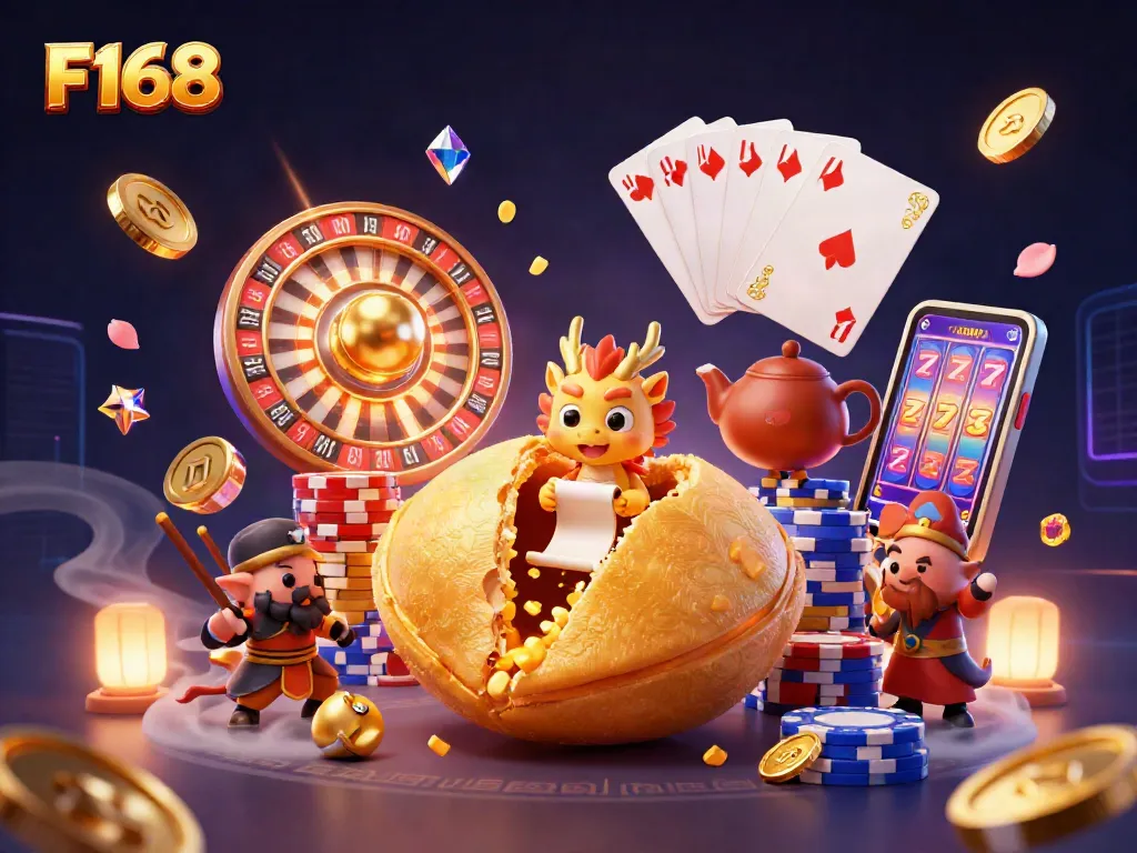 Experience F168 online gaming with a magical dragon and golden treasures in this vibrant casino scene.