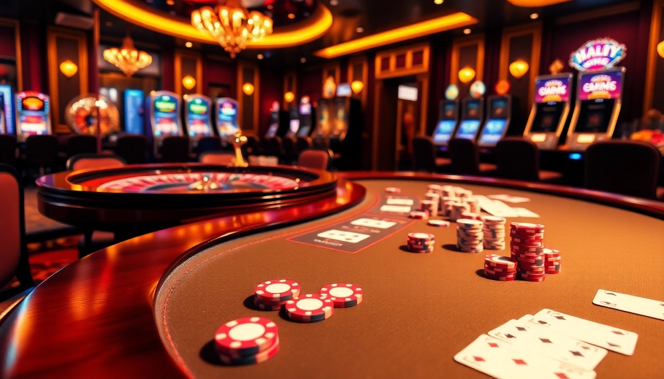 Experience the excitement of shbet in a luxurious casino setting with vibrant poker tables and slot machines.