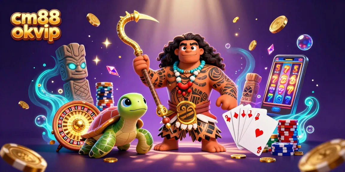 Engage with cm88 okvip and win big in an exciting online casino illustration featuring dynamic gaming elements.