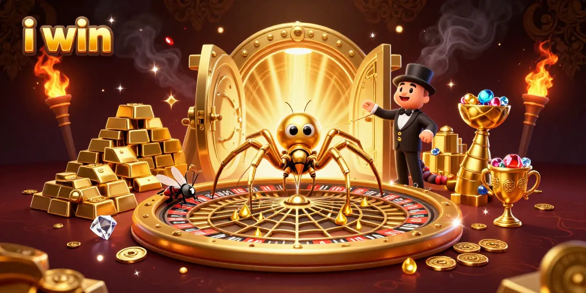 Experience thrilling casino action with the golden spider and centipede croupier in this vibrant i win scene.