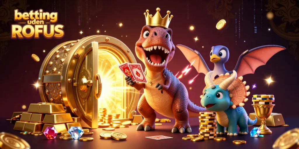 Engage in betting uden ROFUS with a lively 3D scene showcasing unique characters and casino elements.