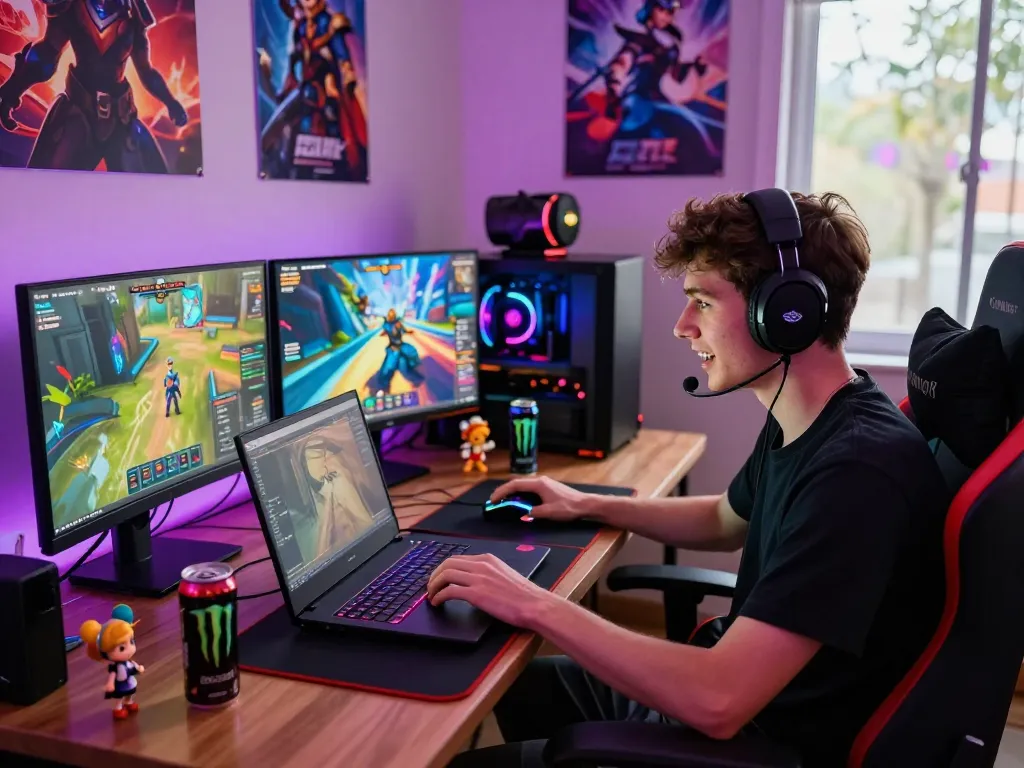 Engaging gaming scene showcasing rik vip gaming experience with vibrant accessories and lively atmosphere.