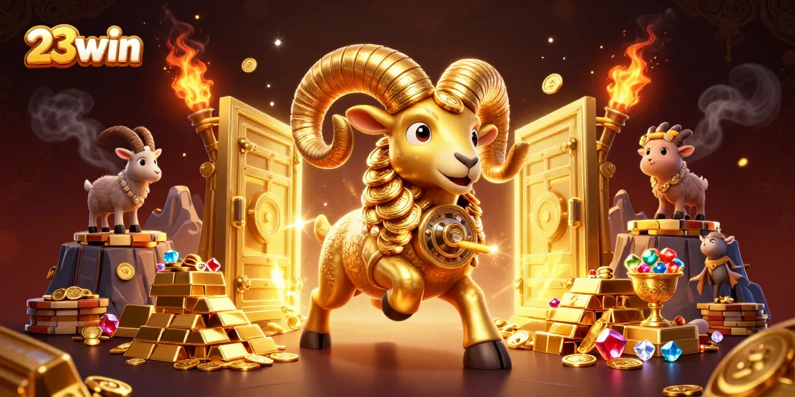 Engage in thrilling gaming activities at 23win with vibrant 3D visuals showcasing golden riches and casino excitement.