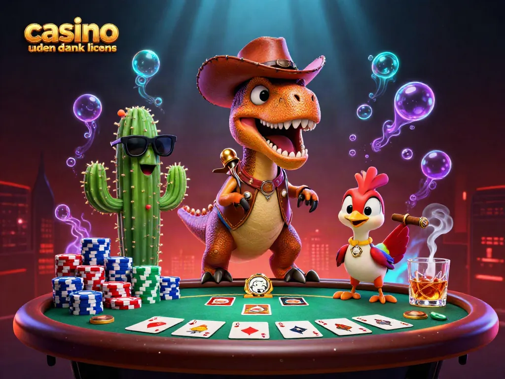 Join the excitement at casino uden dansk licens with a T-Rex cowboy and friends around poker!