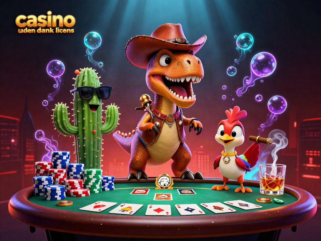Join the excitement at casino uden dansk licens with a T-Rex cowboy and friends around poker!