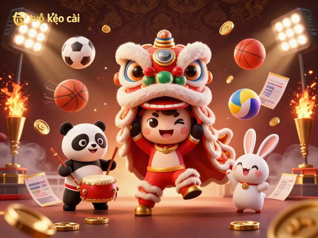 Engage with the thrilling world of tỷ lệ kèo nhà cái through vibrant sports-themed festivities and characters.