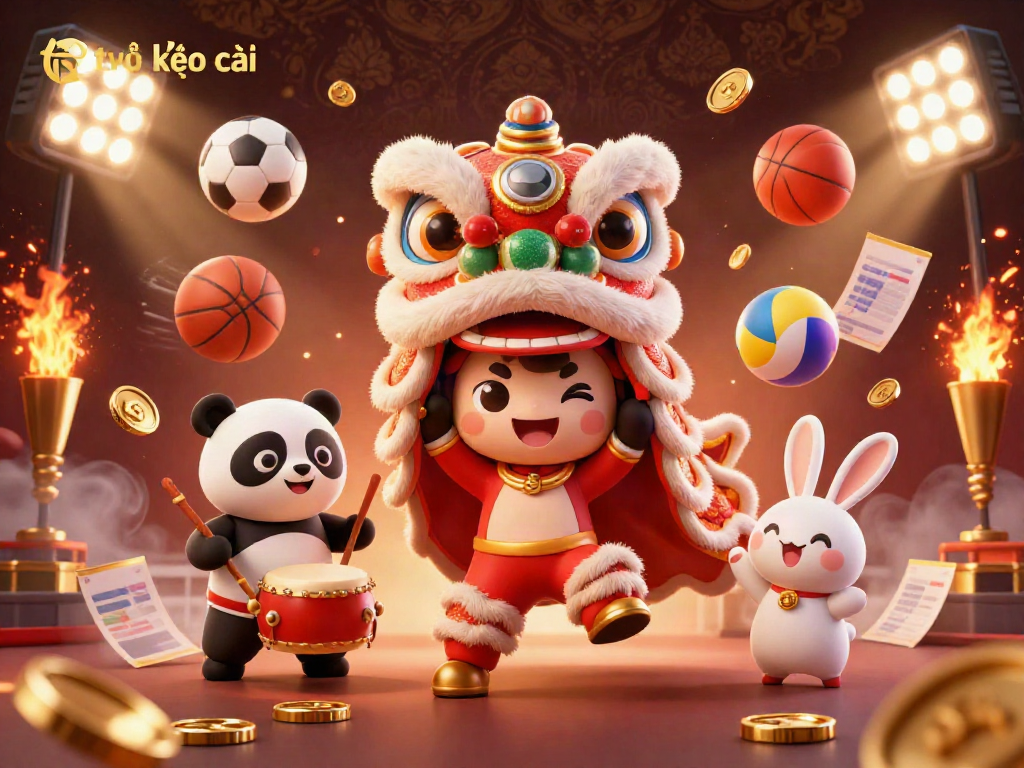 Engage with the thrilling world of tỷ lệ kèo nhà cái through vibrant sports-themed festivities and characters.