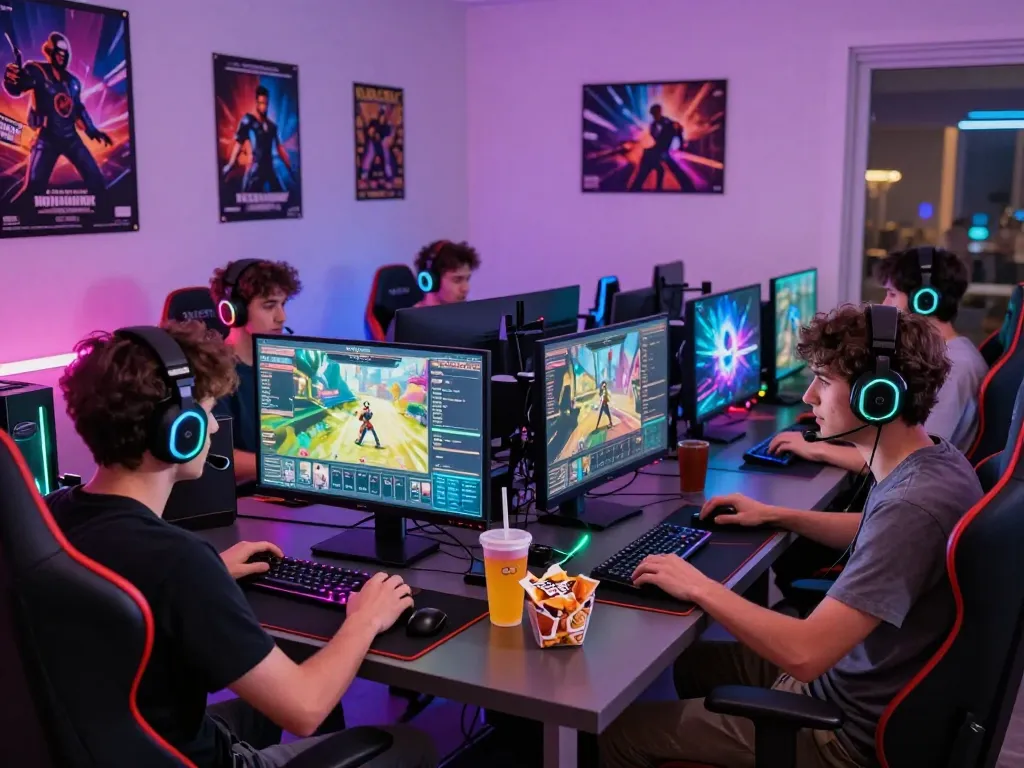 Exciting gaming scene with friends enjoying tairikvip online games in a vibrant setup.