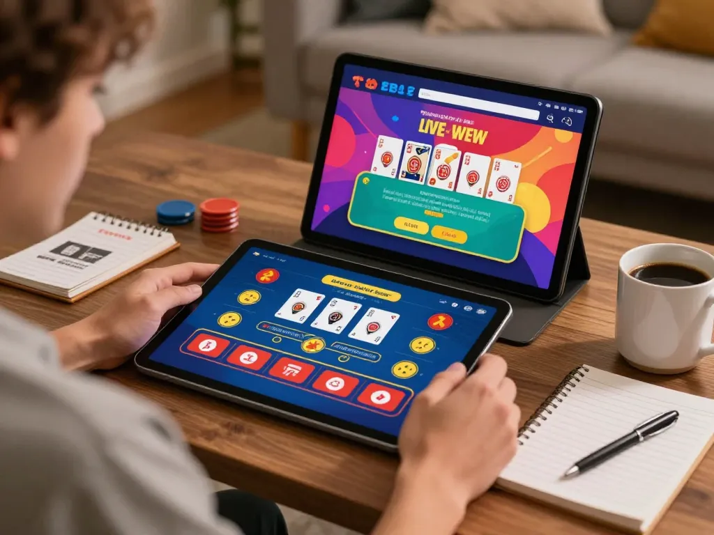 Winning at DA88: Player immersed in live dealer games on tablet in cozy home setting