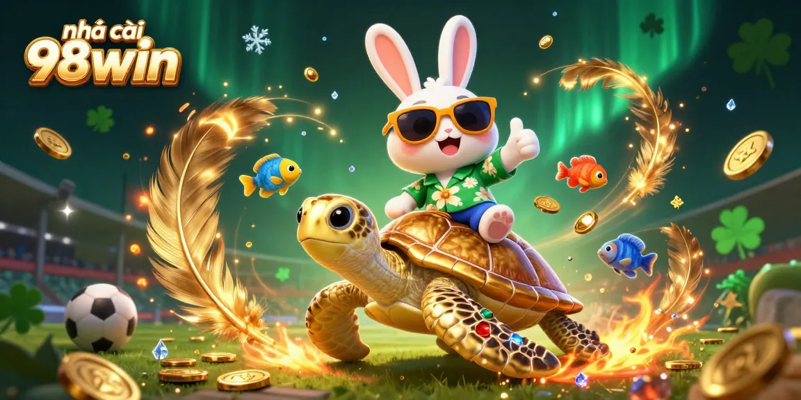Bet on excitement with nhà cái 98win, featuring a lucky rabbit and golden sea turtle in action!