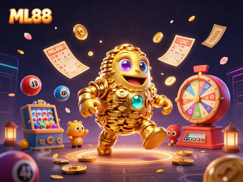 ML88 engages players with a vibrant casino experience featuring a golden golem and dynamic game elements.