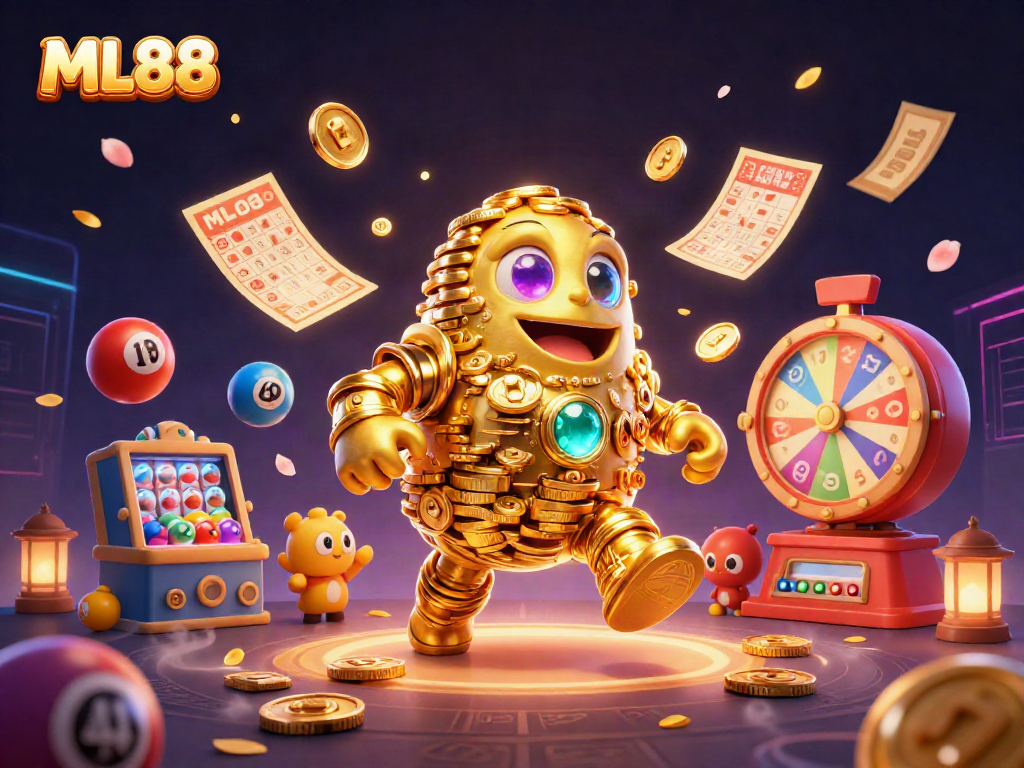 ML88 engages players with a vibrant casino experience featuring a golden golem and dynamic game elements.