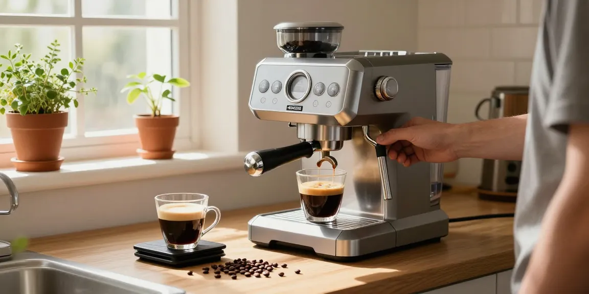 Expertly brewed coffee with ROKOK88 espresso machine in a modern kitchen