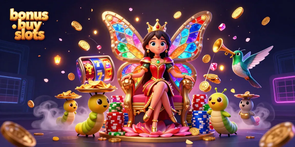 Experience thrilling bonus buy slots with a vibrant 3D cartoon illustration showcasing dynamic gameplay elements.