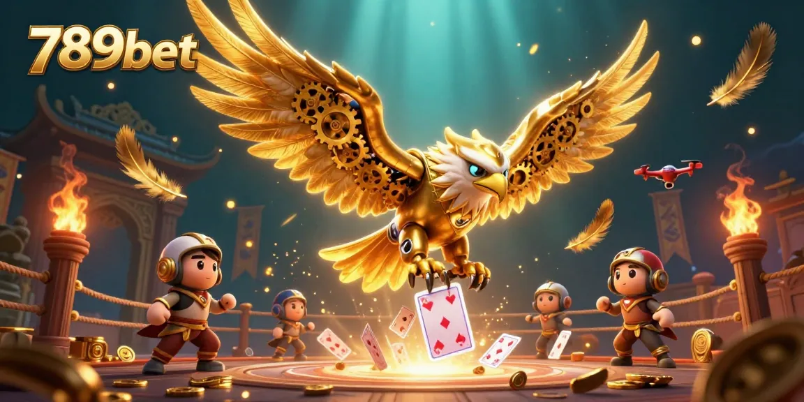 Experience exciting gameplay with the 789bet golden eagle soaring through holographic playing cards.