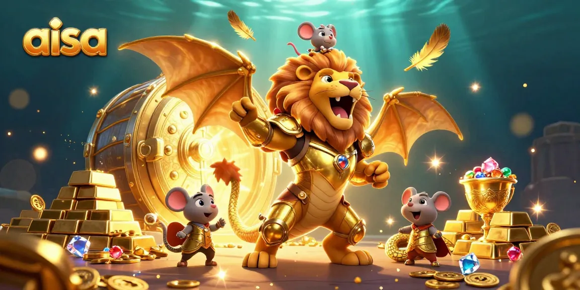 Win big with aisa in this vibrant 3D treasure hunt scene featuring dynamic casino elements.