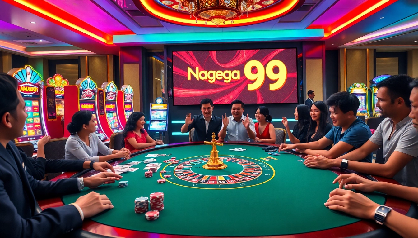 Naga99 players celebrating a jackpot win at an elegant casino table.