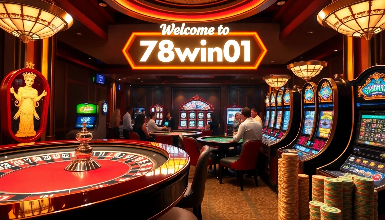 Gambling excitement with players at the roulette table in a luxurious casino scene, showcasing 78win01.