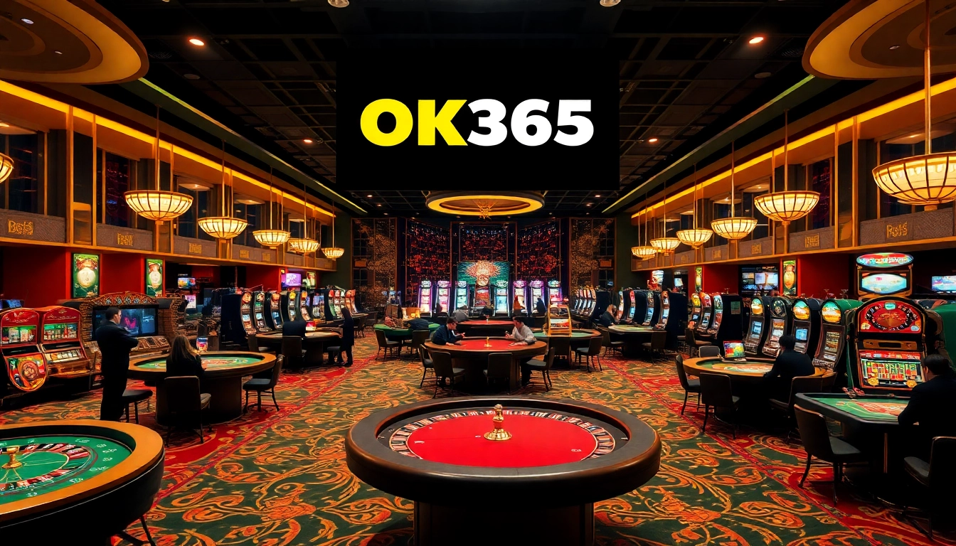 Excited players enjoying their games at OK365's luxurious casino gaming floor.