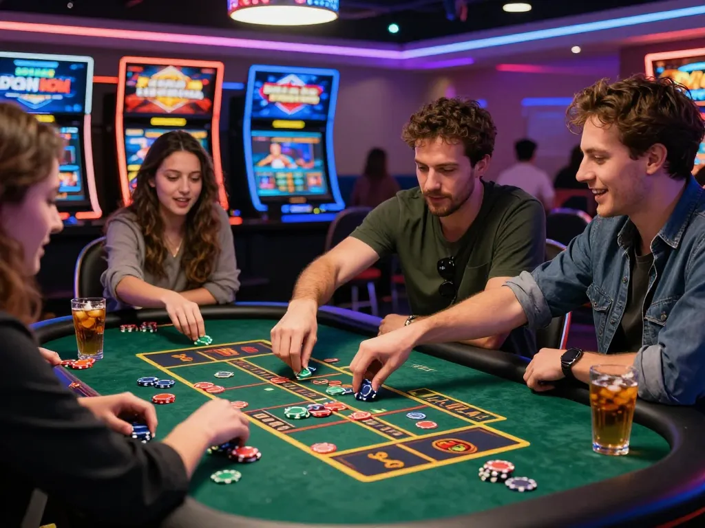 Exciting online gaming experience at https://bomwin.jp.net/ with friends placing bets and engaging in gameplay.