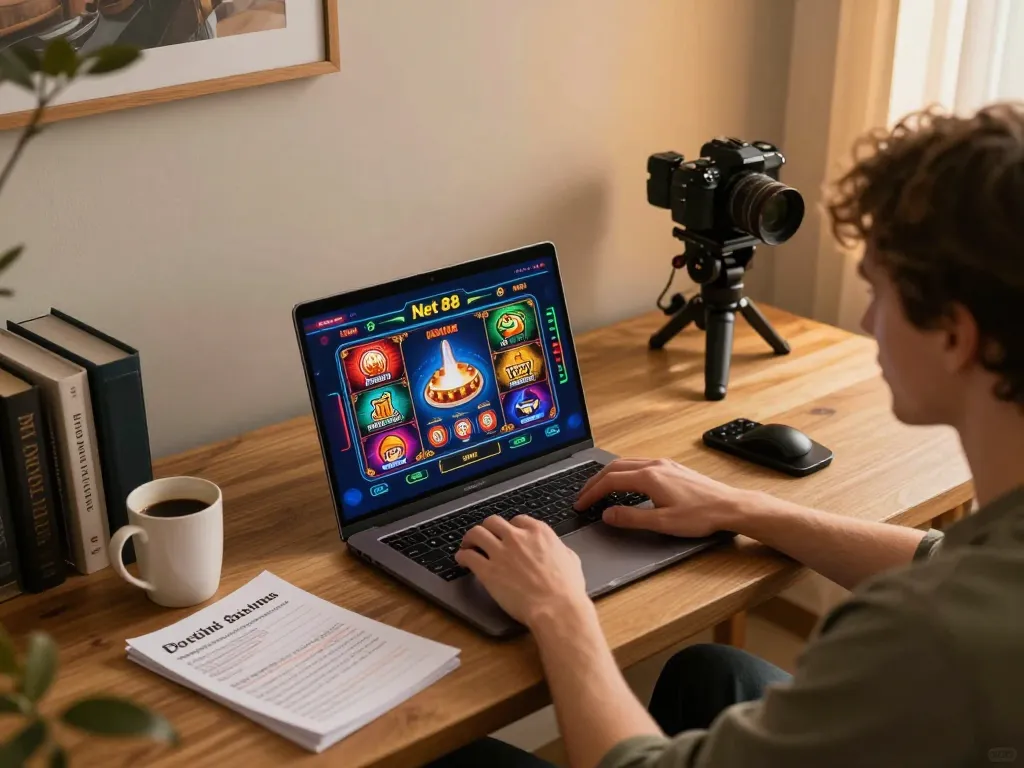 Engaging in strategic Net 88 online gaming at a cozy home setup, showcasing comfort and focus.