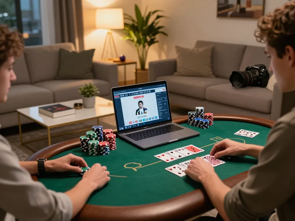Player strategizing with chips and cards during an online game on XOCDIA88
