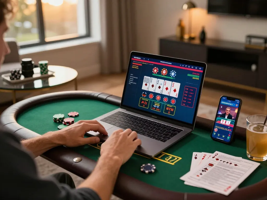 Engaging in online blackjack at home, showcasing the exciting experience of 33winvn gaming.
