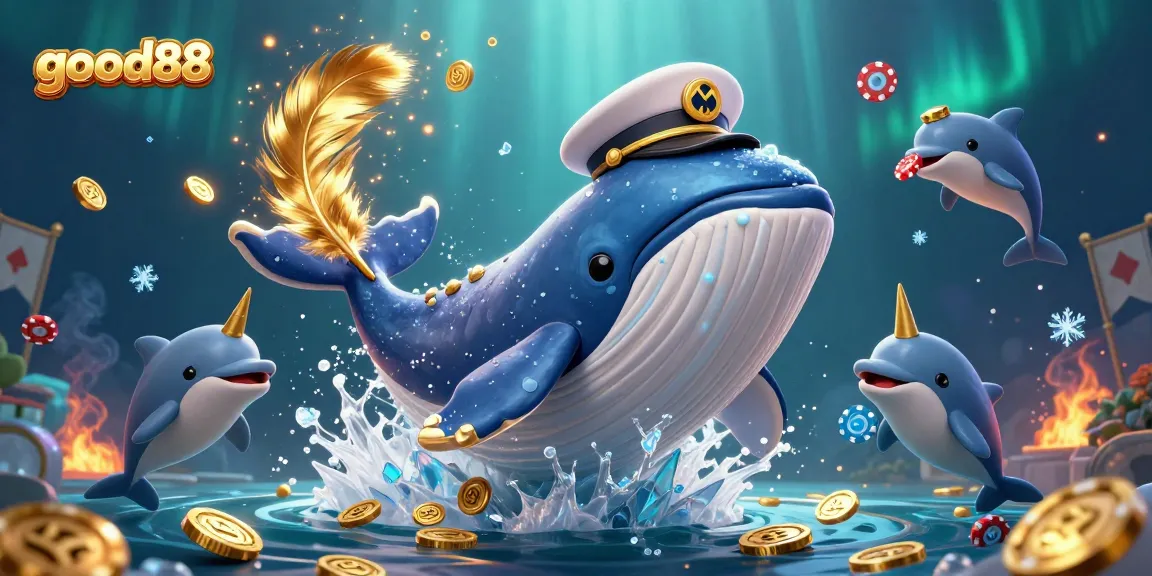 good88 captivates players with a cartoon whale breaching over golden coins in a vibrant diving scene