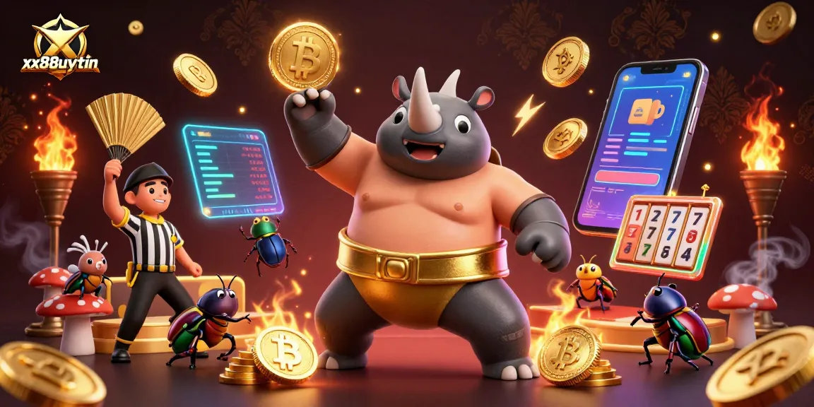 Engage with xx88uytin's thrilling casino atmosphere featuring vibrant 3D beetle champions and crypto elements.