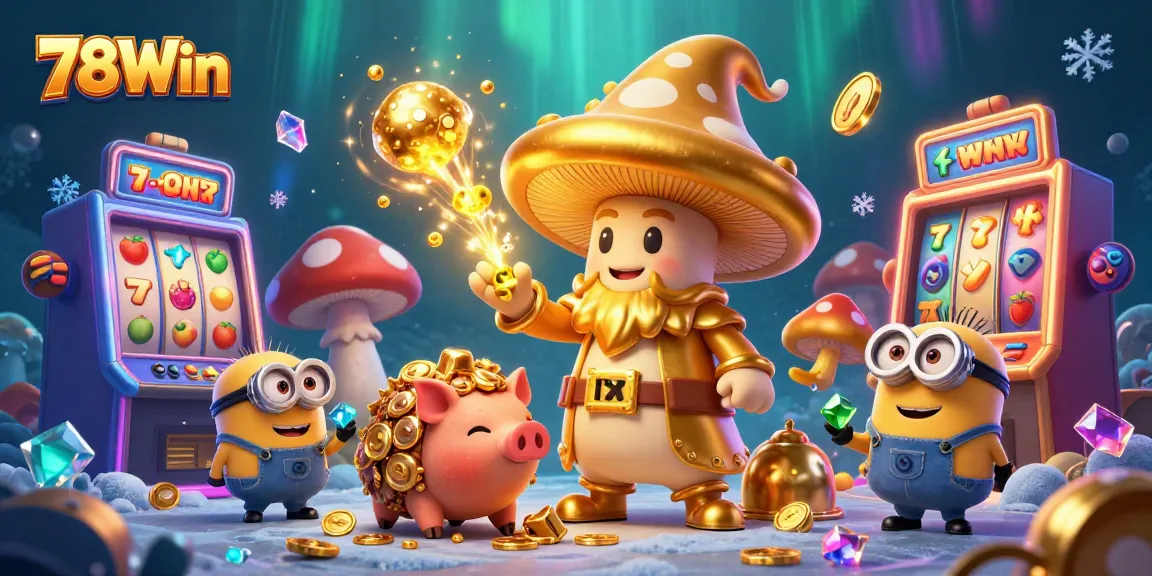 Spin and win at 78Win with a magical casino scene filled with golden treasures and vibrant slot machines.