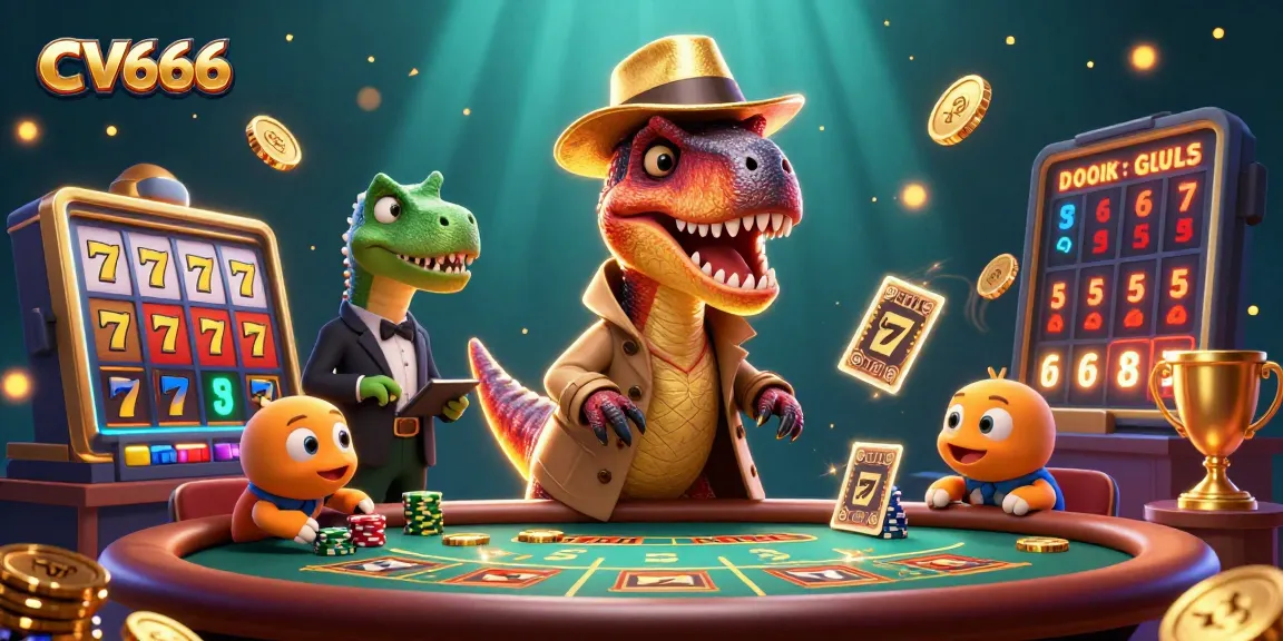 Experience CV666's vibrant casino with a cartoon velociraptor and exciting game elements.