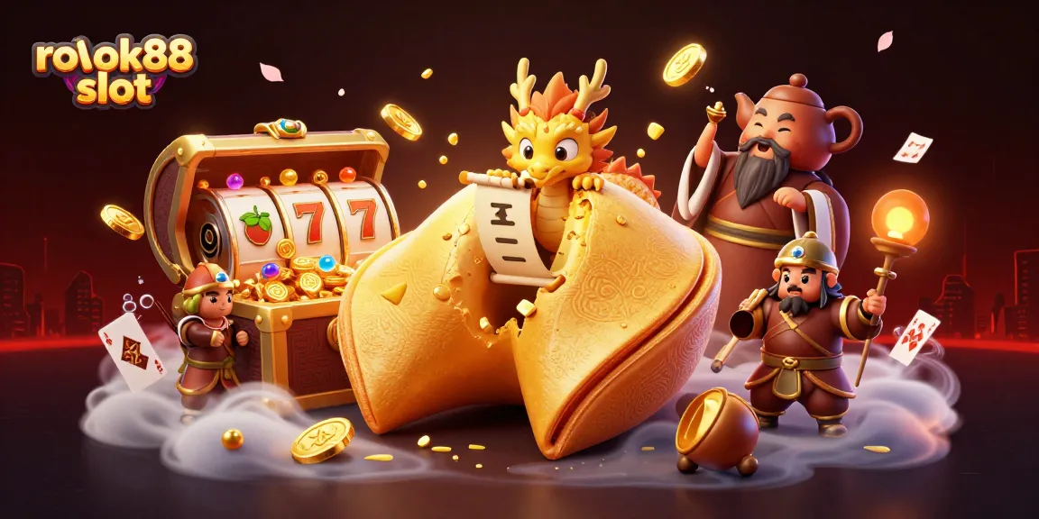 Spin the rokok88 slot reels with golden treasures and dragon guardians in a vibrant casino scene.