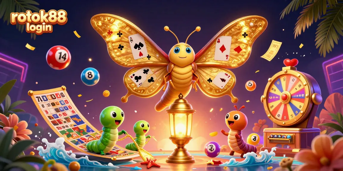 Engage with rokok88 login through vibrant lottery-themed 3D illustration showcasing unique casino elements.