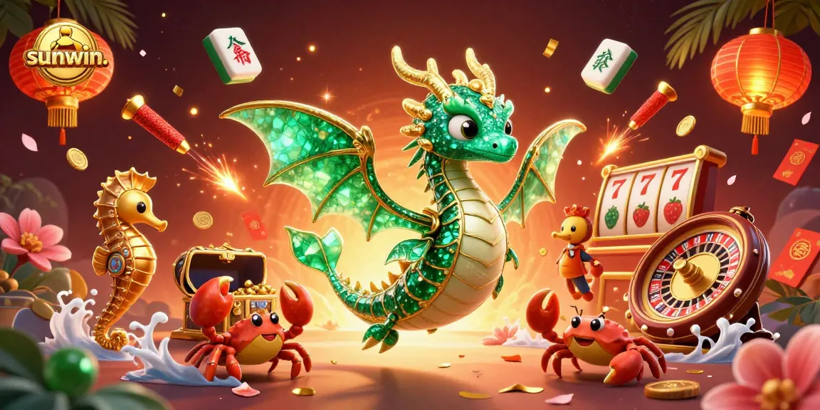 Experience the excitement of sunwin. with vibrant visuals of a sea dragon and treasure in a casino-themed illustration.
